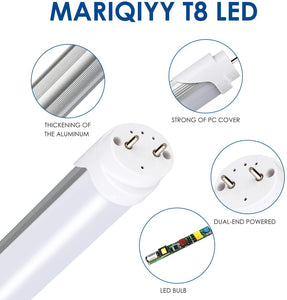 MARIQIYY T8 LED Tube Light, 6 Pack,2FT,9W,5500-6000K,1170LM,Dual-end Power,Aluminum and pc Cover. (2FT)