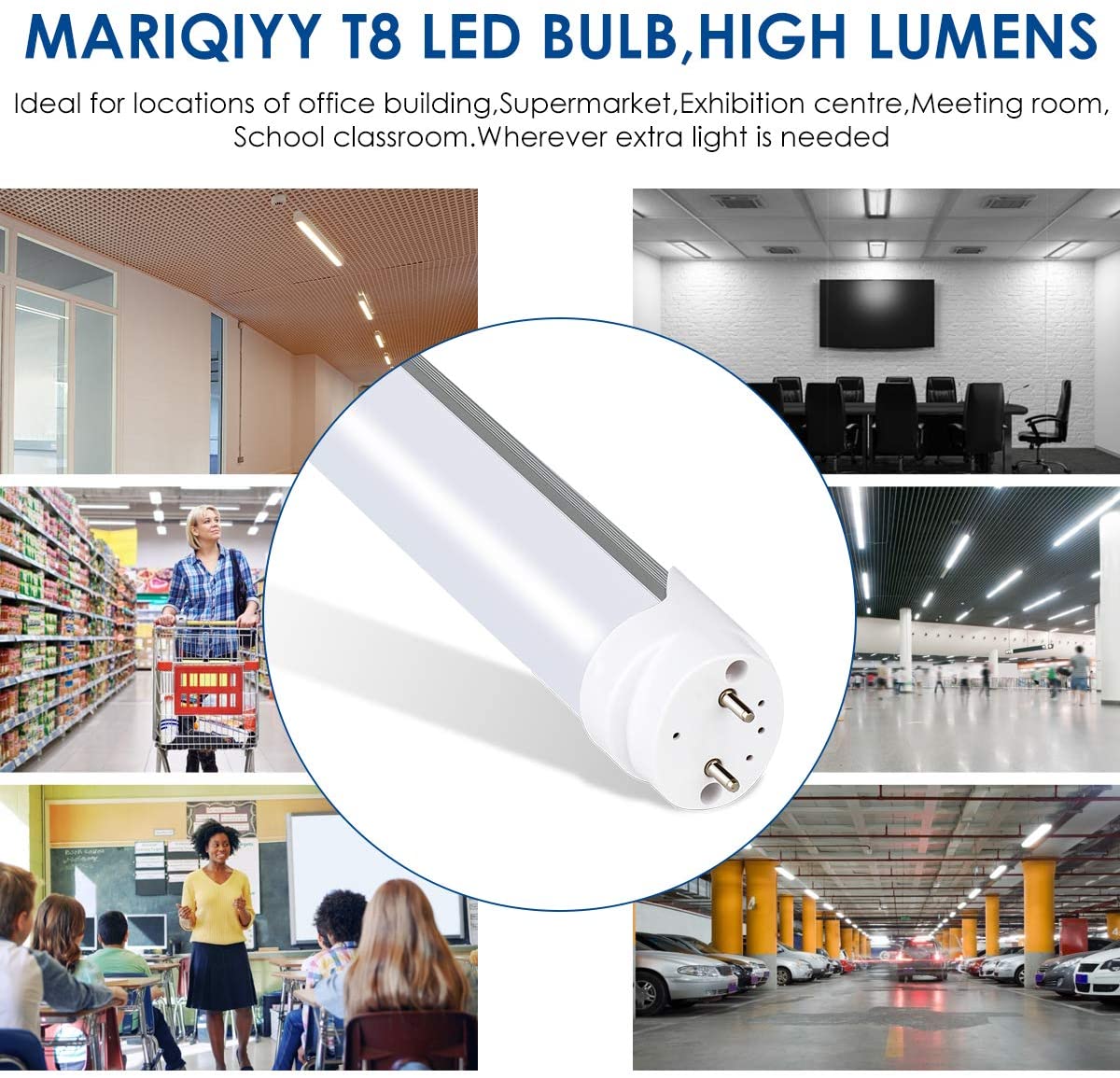 MARIQIYY led Light,T8 LED Tube Light,6 Pack,4FT,18W.5500-6000K Daylight, 2350LM, Dual Power,1mm Thickness Aluminum with Milky White PC,T12T10T8 Fluorescent lamp of Replacement.