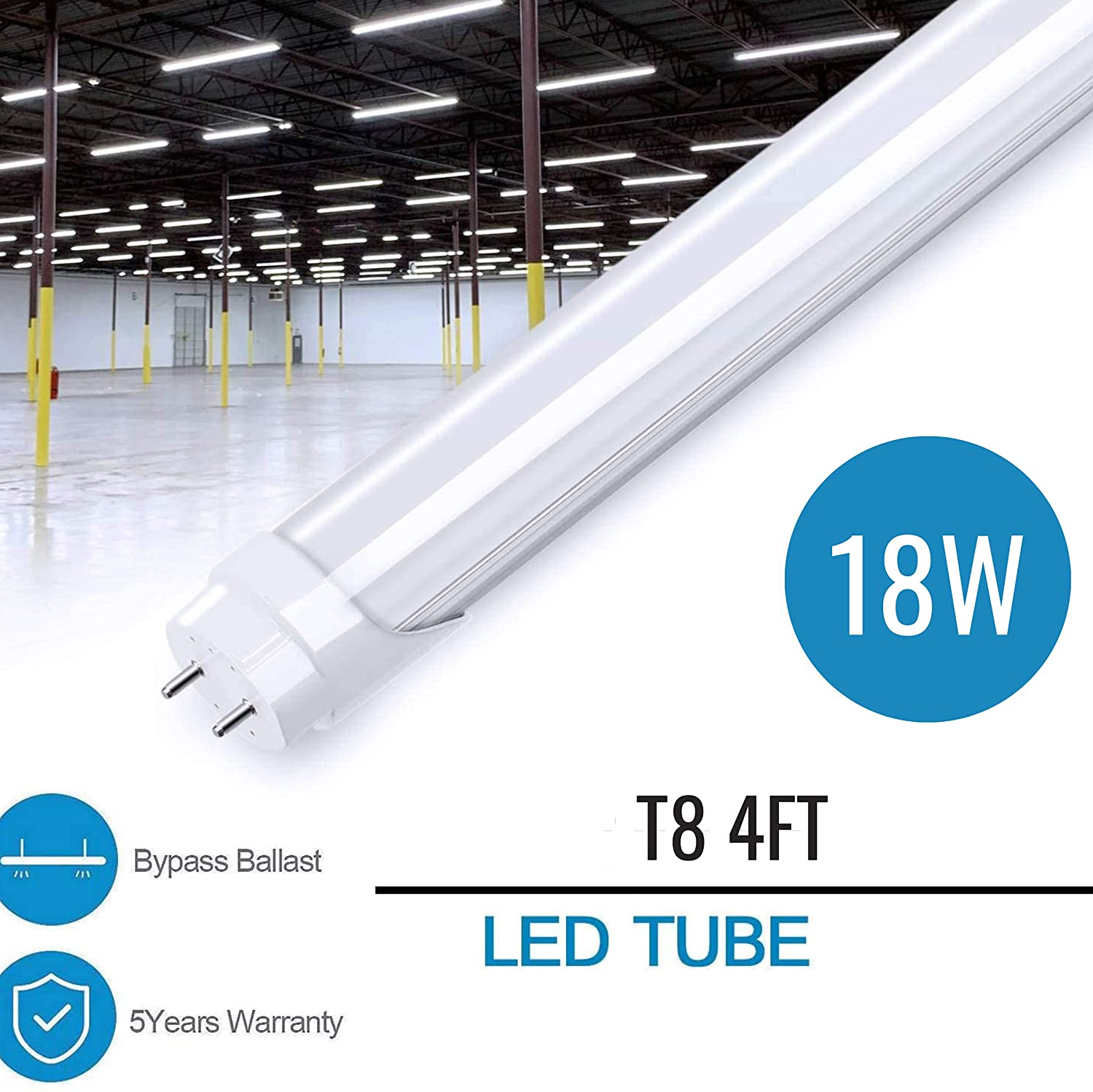 MARIQIYY led Light,T8 LED Tube Light,6 Pack,4FT,18W.5500-6000K Daylight, 2350LM, Dual Power,1mm Thickness Aluminum with Milky White PC,T12T10T8 Fluorescent lamp of Replacement.